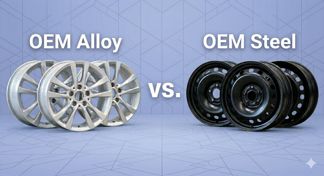 3 OEM alloy wheels and 3 OEM steel wheels