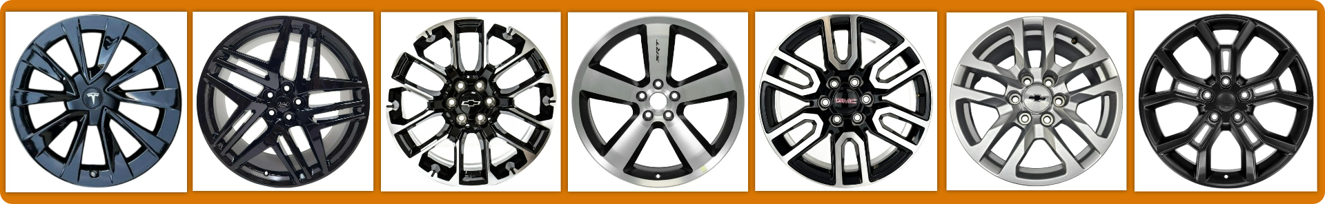 American car brands OEM Rims - Ford, Dodge, Chevy, GMC, Tesla and more.  Alloy factory wheels.